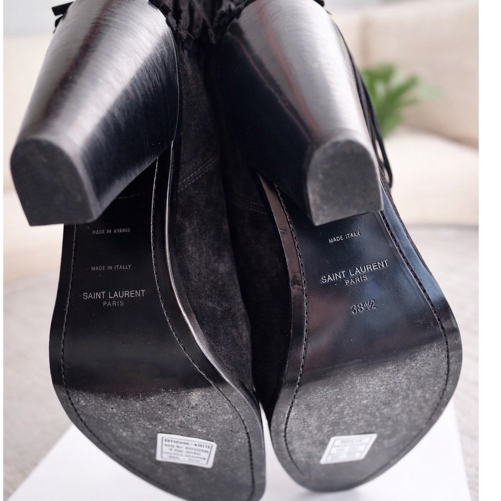 Saint Laurent Paris YSL Fringe Cat Boots Black Suede Western Ankle Booties 38.5 - Picture 3 of 5